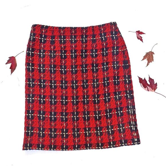 Red Tartan Check Mini Skirt | Holiday Edit | Boston Proper Fall Winter Look  EUC - Picture 8 of 9